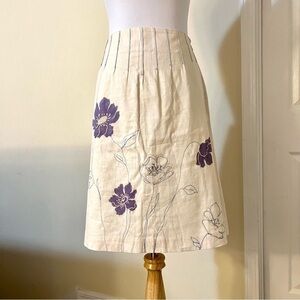 GARNET HILL Y2K Linen Floral embroidered boho midi skirts women’s size 12P
